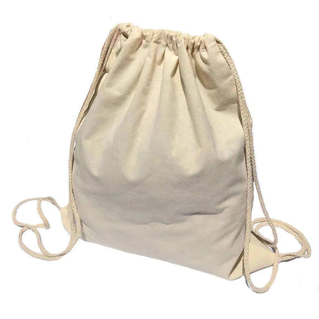 1 Dozen Cotton Natural Drawstring Sack Backpack Bag Tote Sports Wholesale Bulk