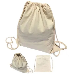 1 Dozen Cotton Natural Drawstring Sack Backpack Bag Tote Sports Wholesale Bulk