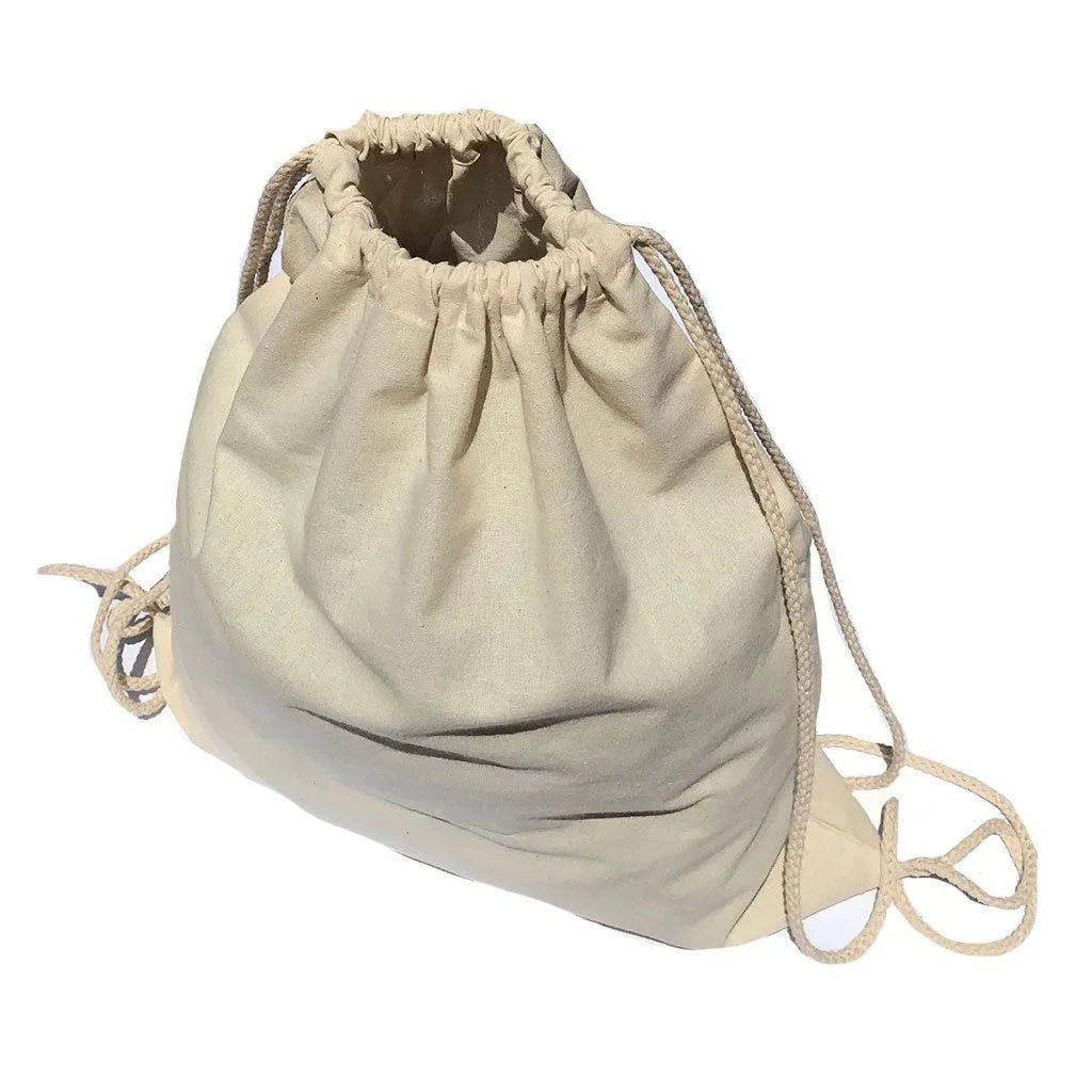 1 Dozen Cotton Natural Drawstring Sack Backpack Bag Tote Sports Wholesale Bulk