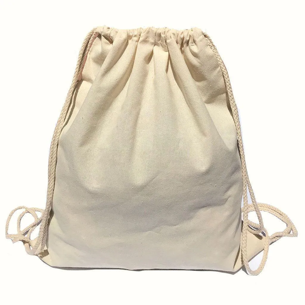 1 Dozen Cotton Natural Drawstring Sack Backpack Bag Tote Sports Wholesale Bulk