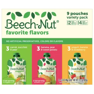 Beech-Nut Favorite Flavors Stage 2-4 Toddler Baby Food Variety Pack, 3.5 oz, 9 Count