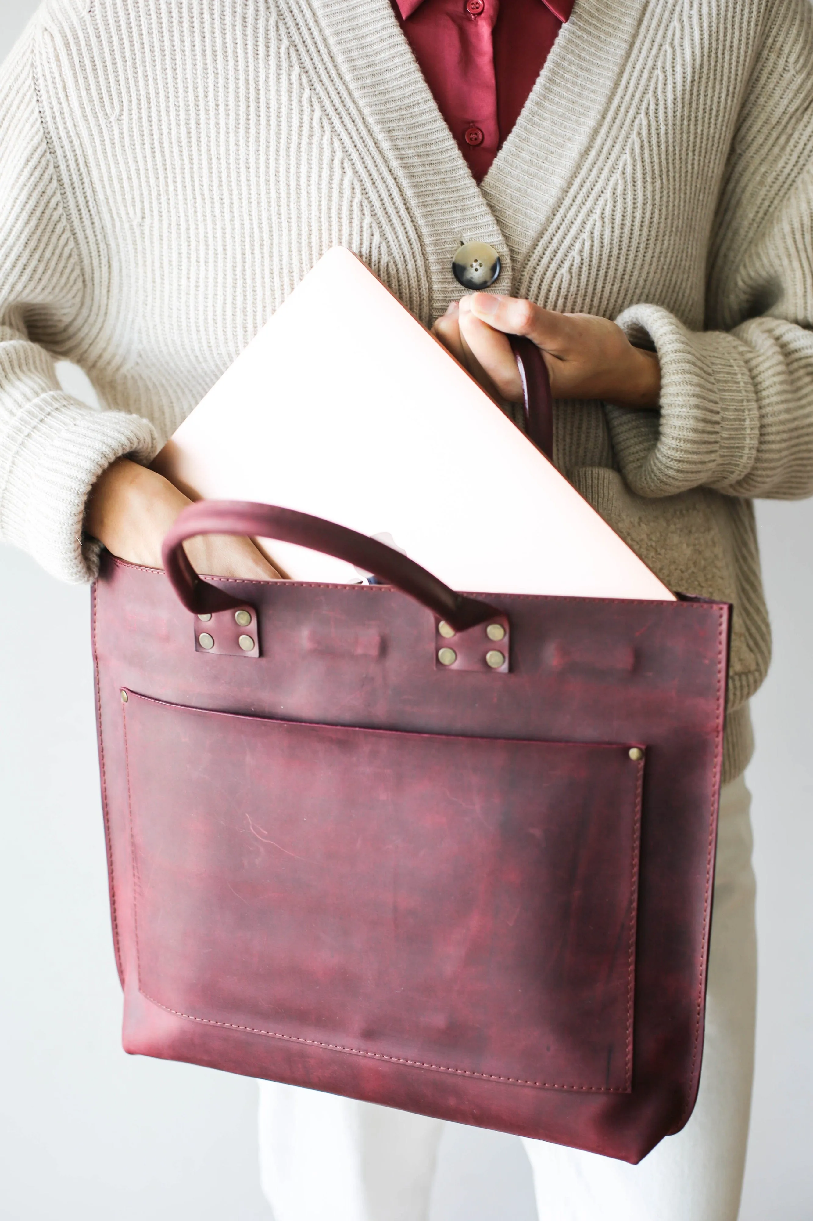 Burgundy Leather Laptop Bag - Leather Briefcase