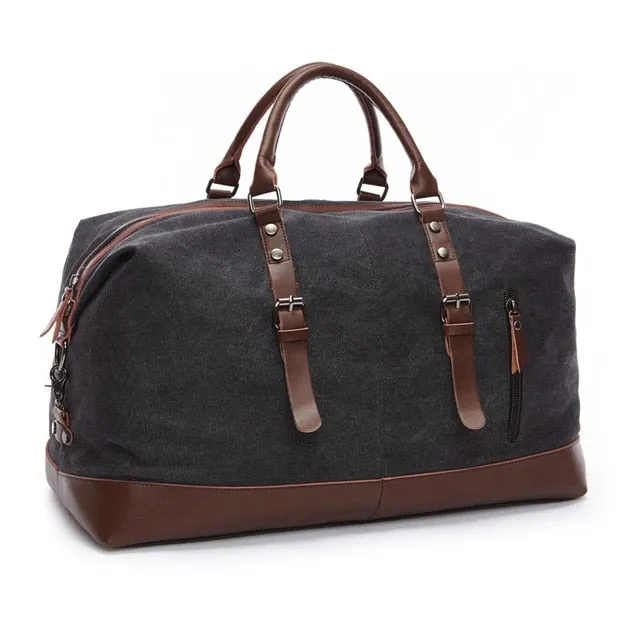 Canvas Leather Men Travel Carry on Luggage Duffel Handbag Tote Large Weekend Bag