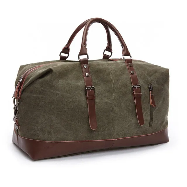 Canvas Leather Men Travel Carry on Luggage Duffel Handbag Tote Large Weekend Bag