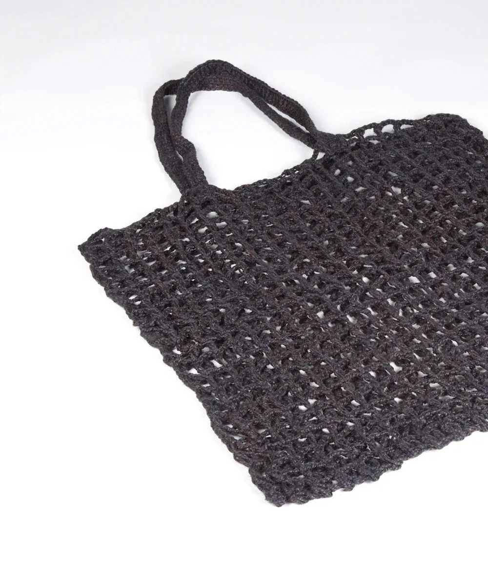 Cargo Net Shopper, Charcoal Jute Crochet with Macrame Handle - Indigo