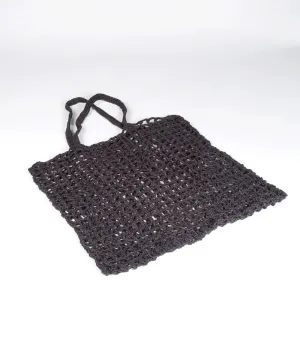 Cargo Net Shopper, Charcoal Jute Crochet with Macrame Handle - Indigo