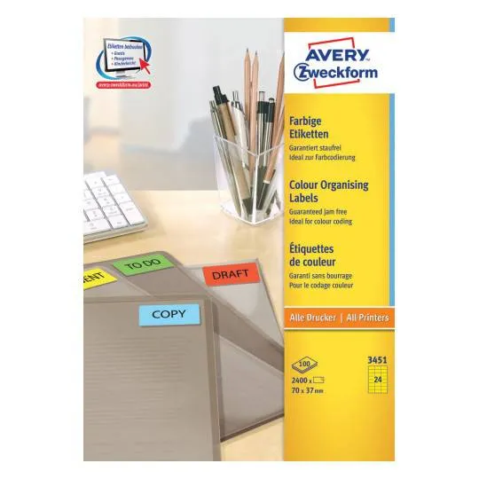 Coloured labels 70 x 37 mm Yellow