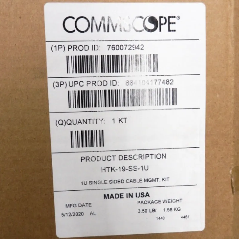 Commscope 19" 1 RU Single Sided Horizontal Trough Kit 760072942 HTK-19-SS-1U