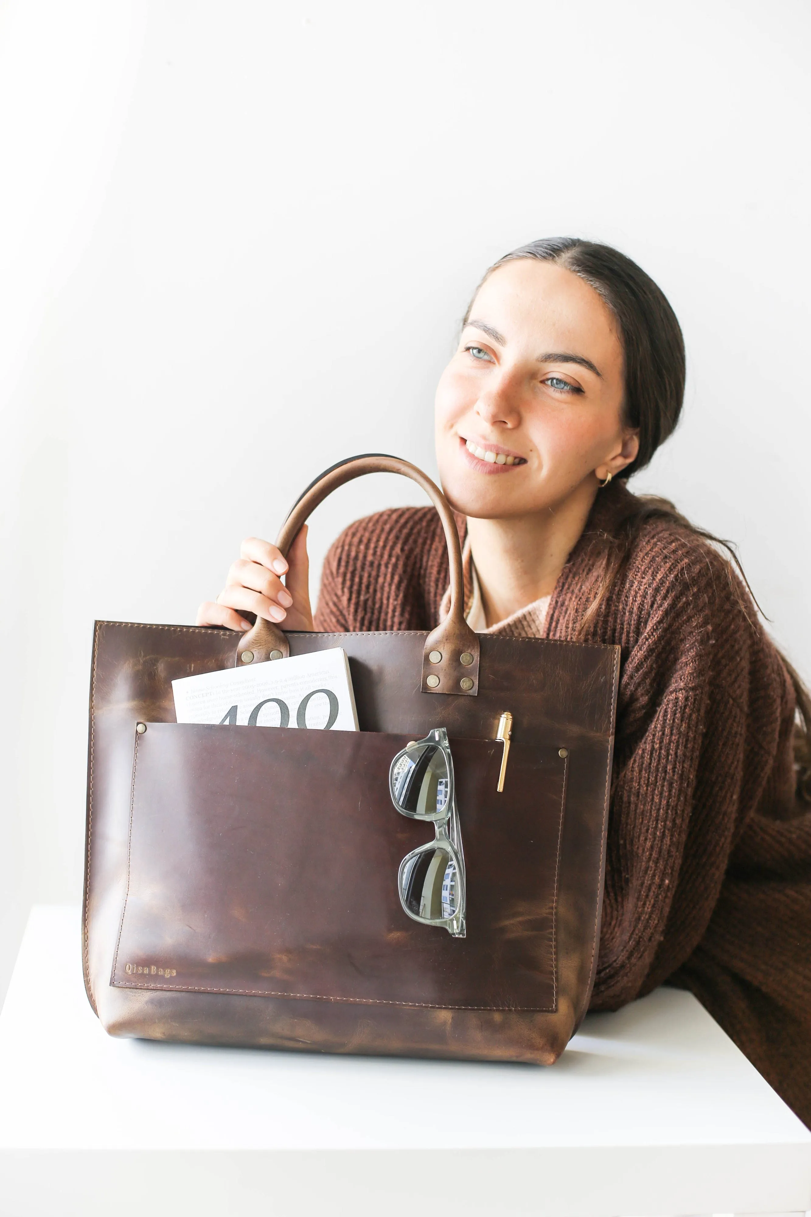 Dark Brown Leather Laptop Bag - Leather Briefcase