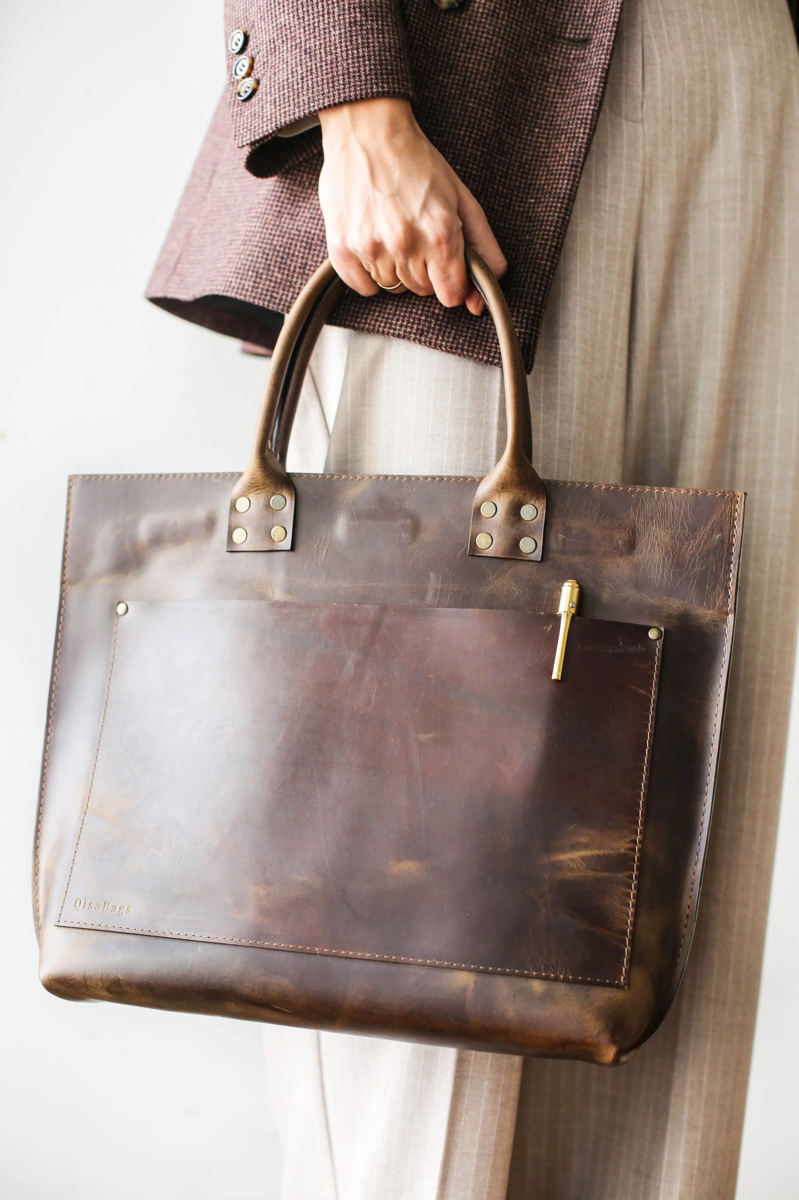 Dark Brown Leather Laptop Bag - Leather Briefcase