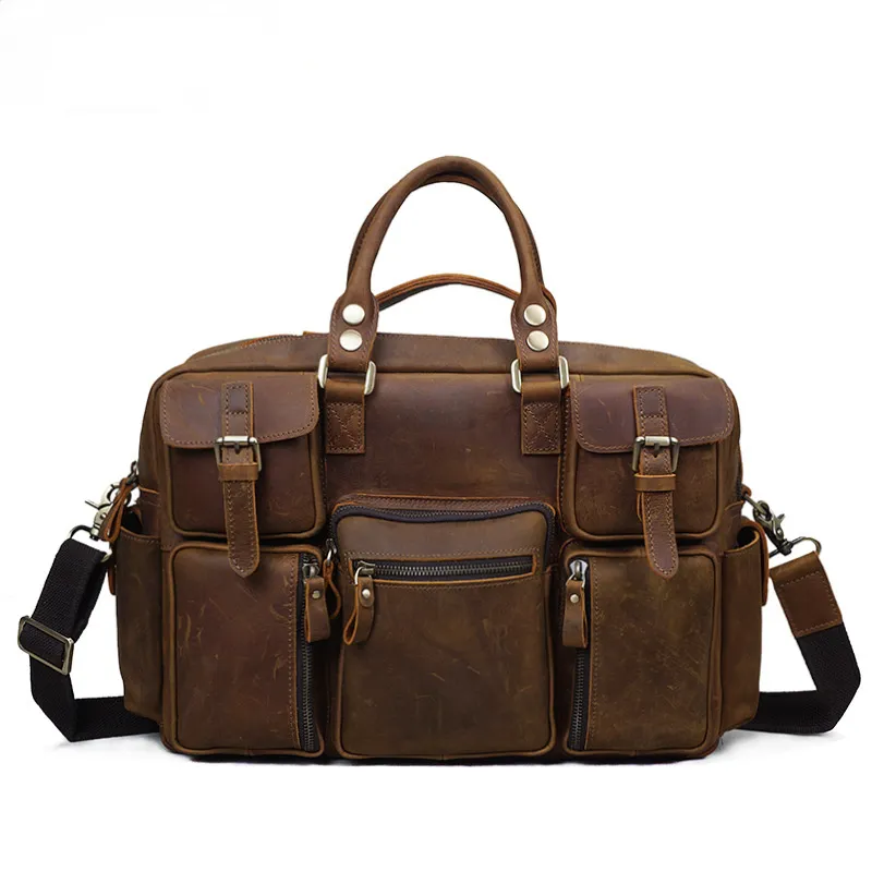 Distressed Leather Travel Briefcase B8058