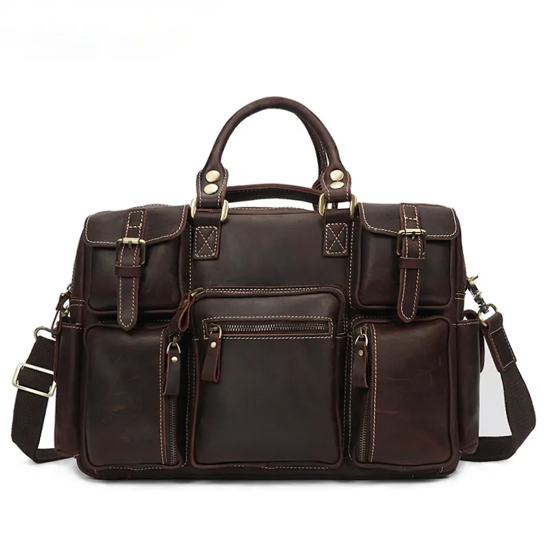 Distressed Leather Travel Briefcase B8058