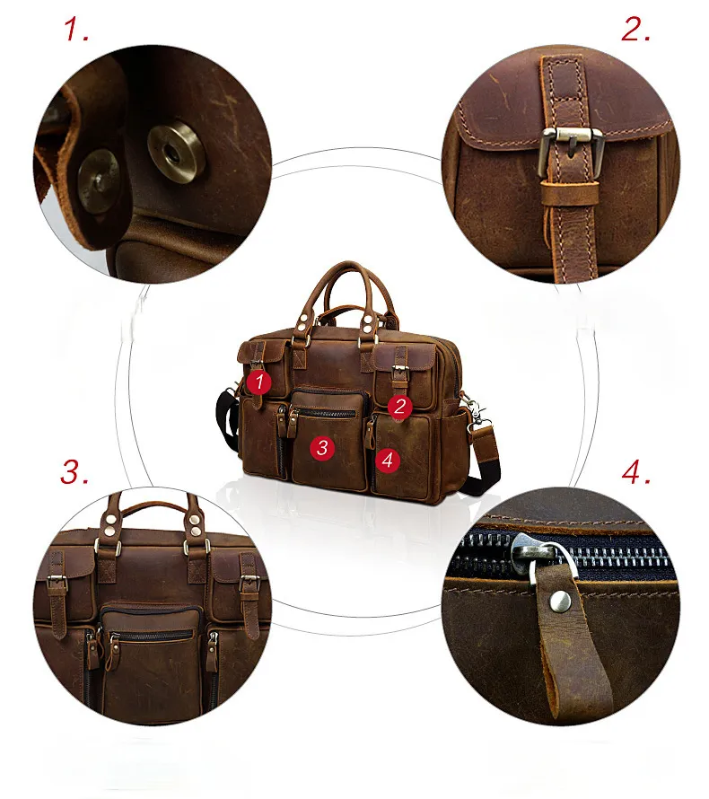 Distressed Leather Travel Briefcase B8058