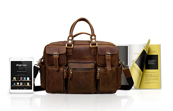 Distressed Leather Travel Briefcase B8058