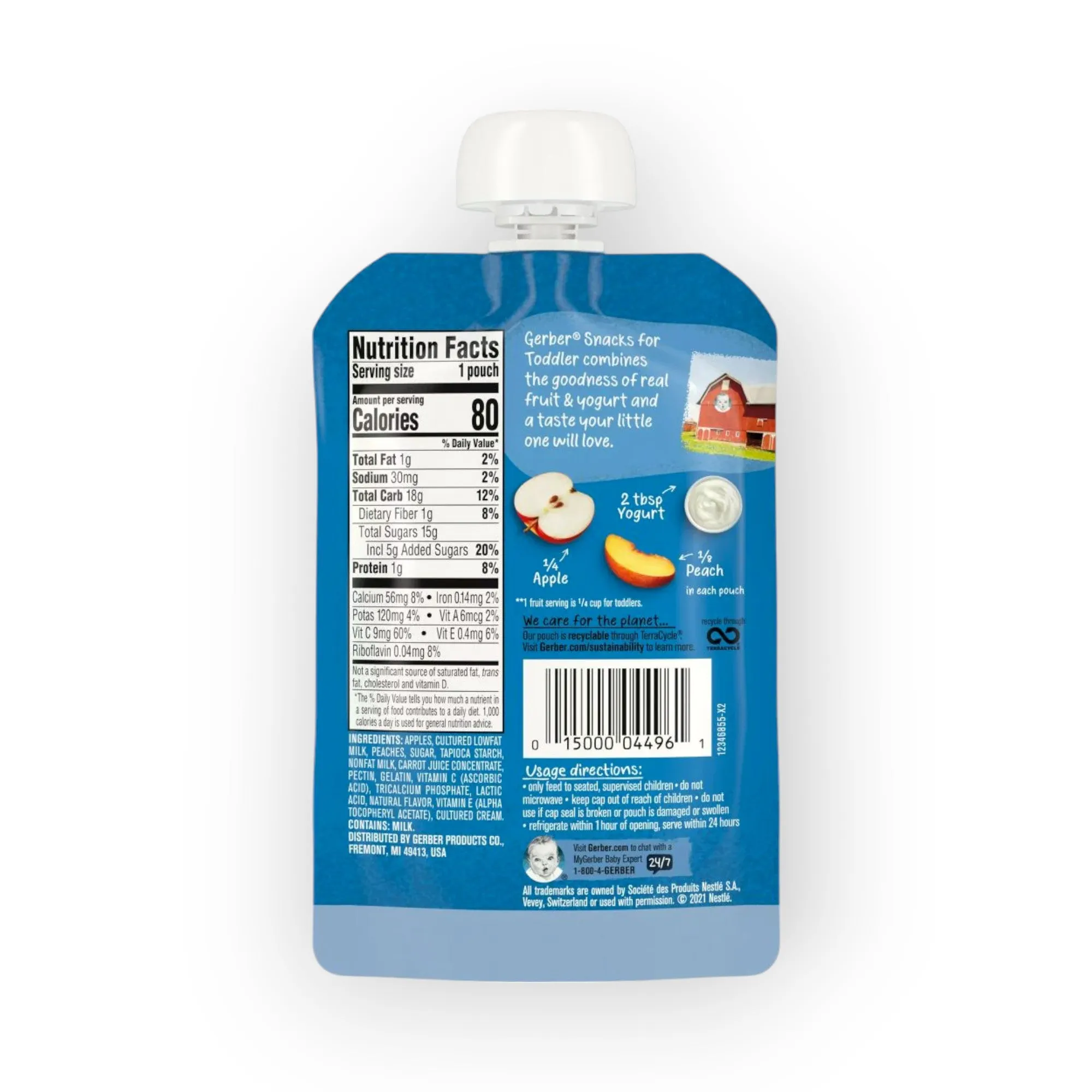 Gerber Fruit Yogurt, Peaches & Cream Puree, 99g