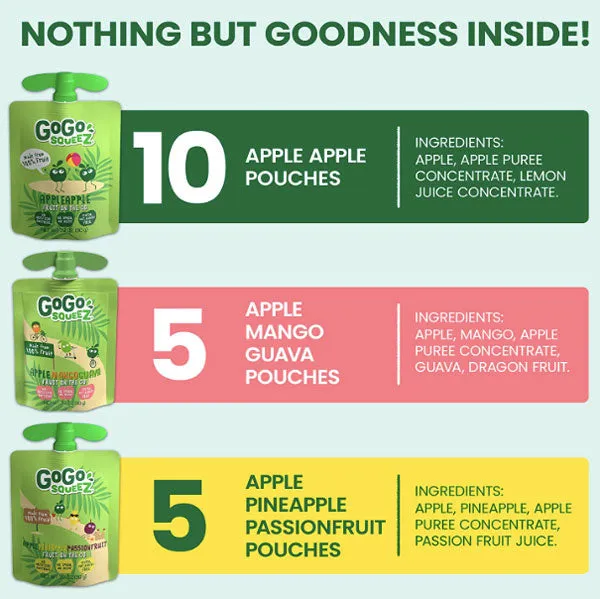 GoGo squeeZ Applesauce, No Sugar Added, Fruit Tropical Pack, 20 Ct