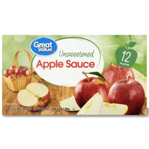 Great Value Applesauce Pouches, Unsweetened, 12 Ct