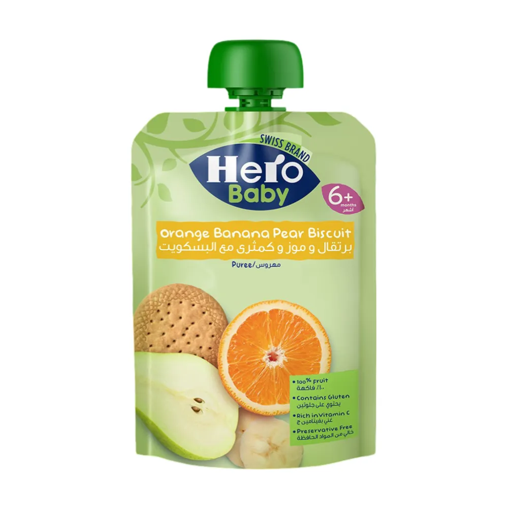 Hero Baby Pouch Orange Banana Pear Biscuit Puree 100 gm