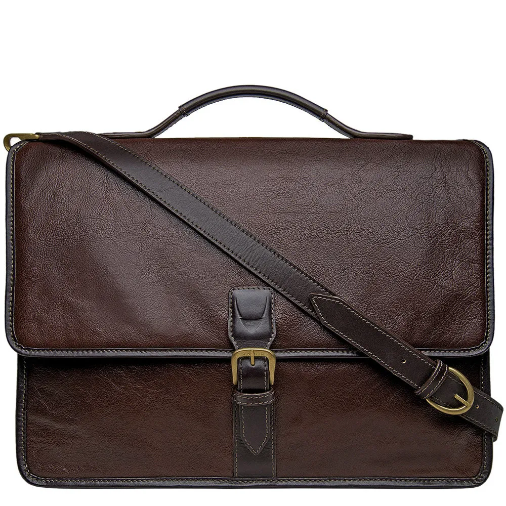 Hidesign Harrison Buffalo Leather Laptop Briefcase Brown