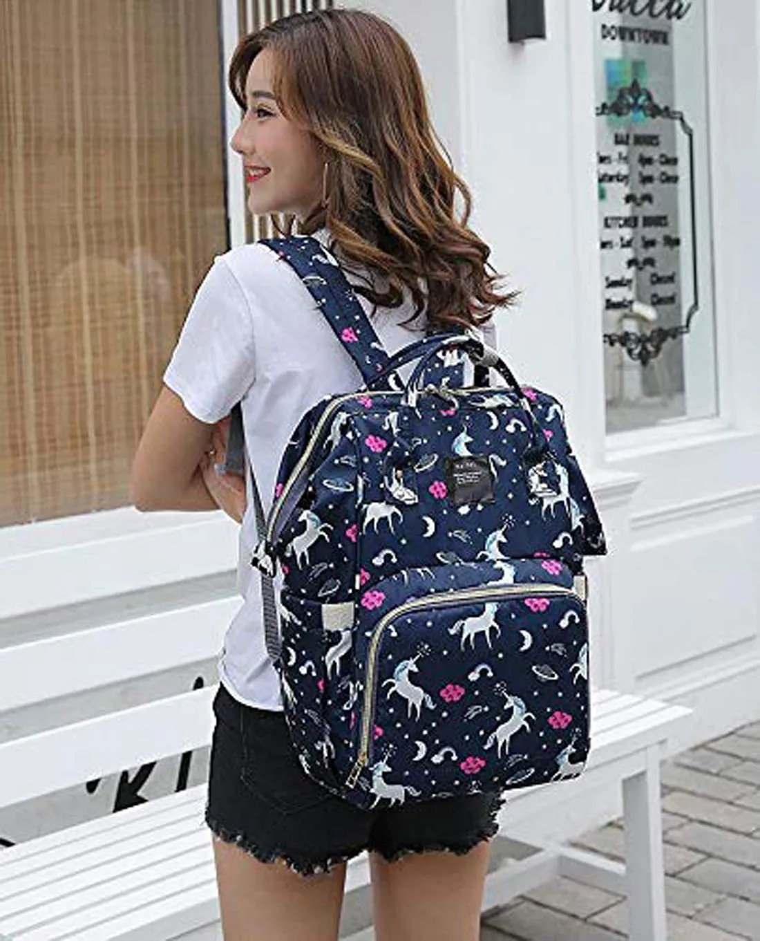 House of Quirk Baby Diaper Bag Maternity Backpack (Dark Blue Unicorn)