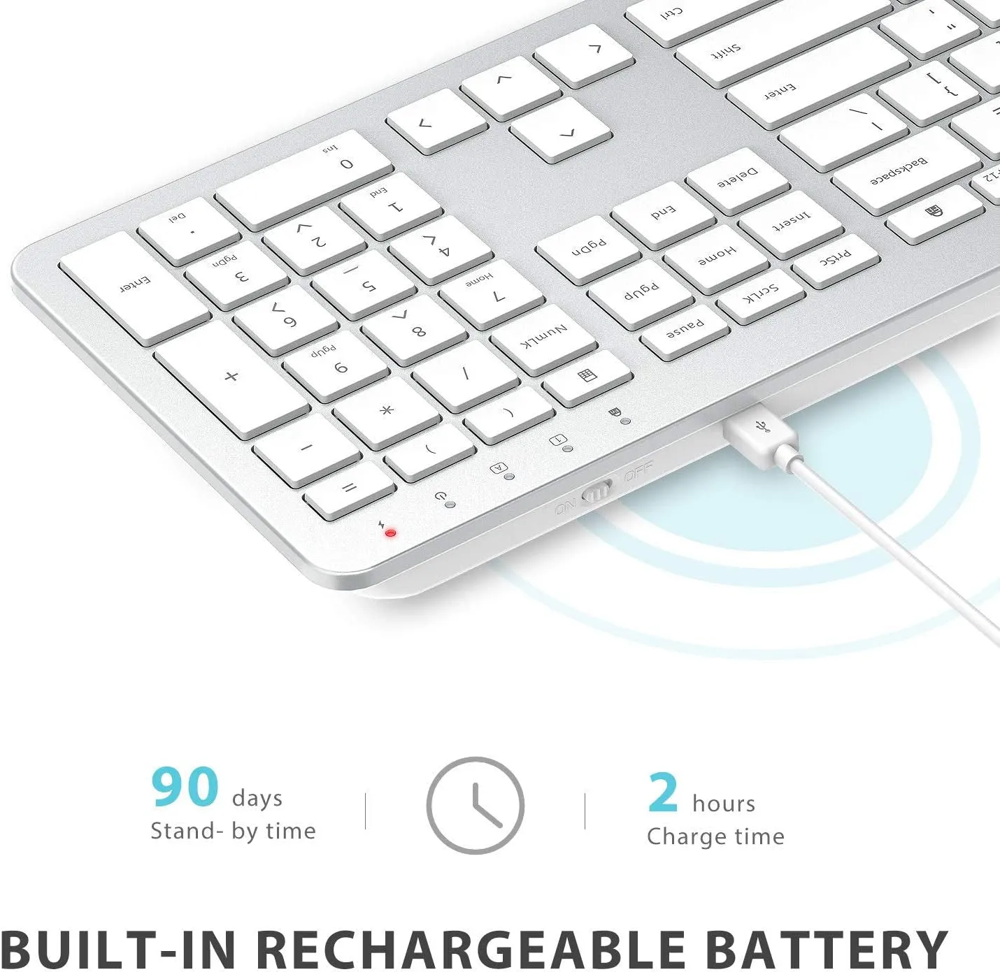 Iclever GK08 Wireless Keyboard and Mouse - Rechargeable Keyboard Ergonomic Quiet Full Size Design with Number Pad, 2.4G Stable Connection Slim White Keyboard and Mouse for Windows Mac OS Computer