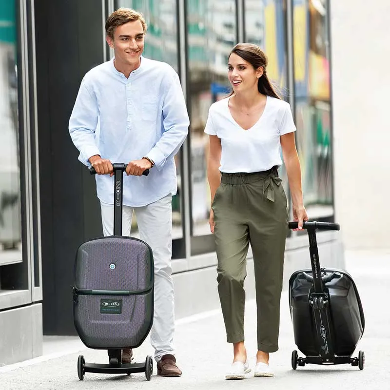 Micro Luggage Black Cabin-sized carry-on with Built in Scooter