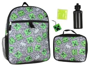 Minecraft Creeper Ghoul 16" School Backpack and Lunch Kit 5pc Set