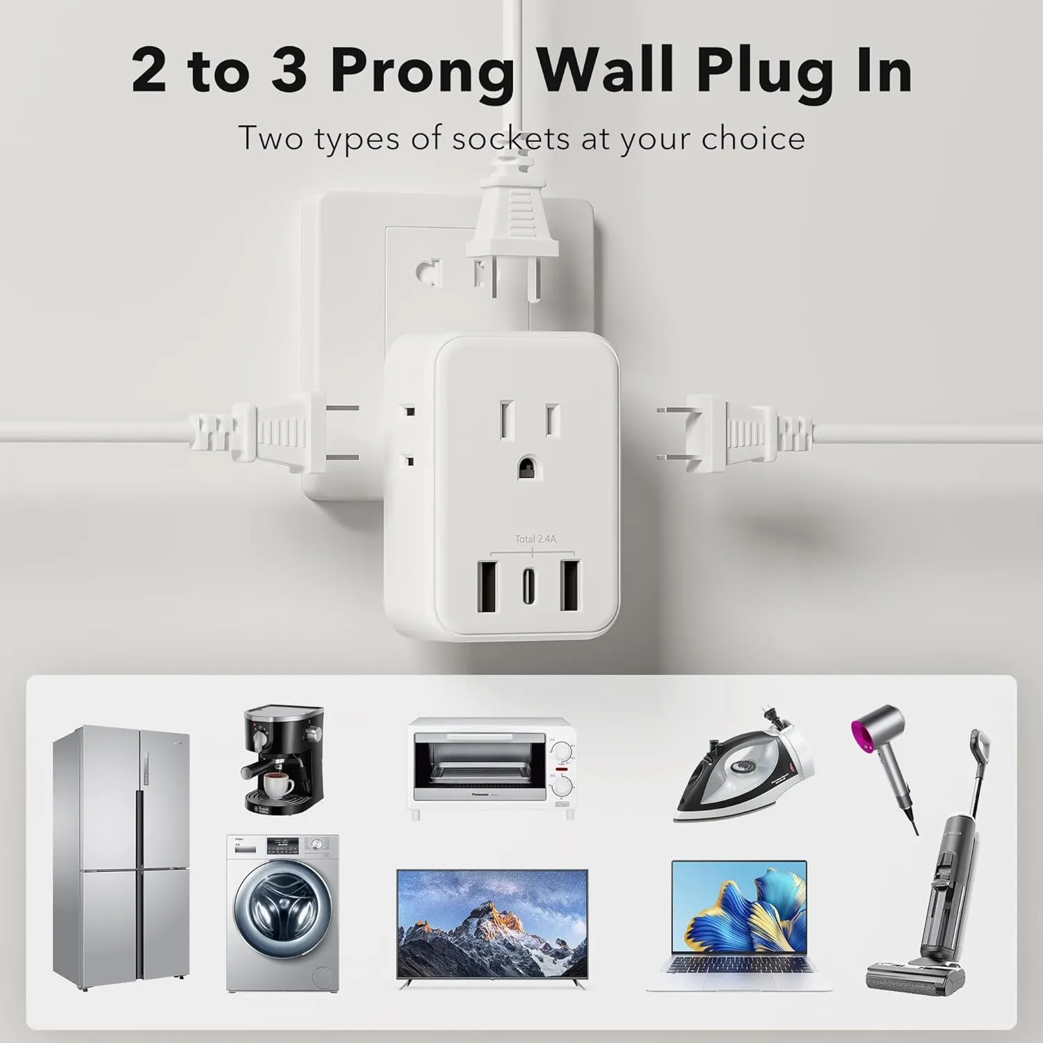 Multi Plug Outlet Extender Wall Charger with 4-Outlet Splitter &3 USB Ports(1 USB C Ports) Bn-link