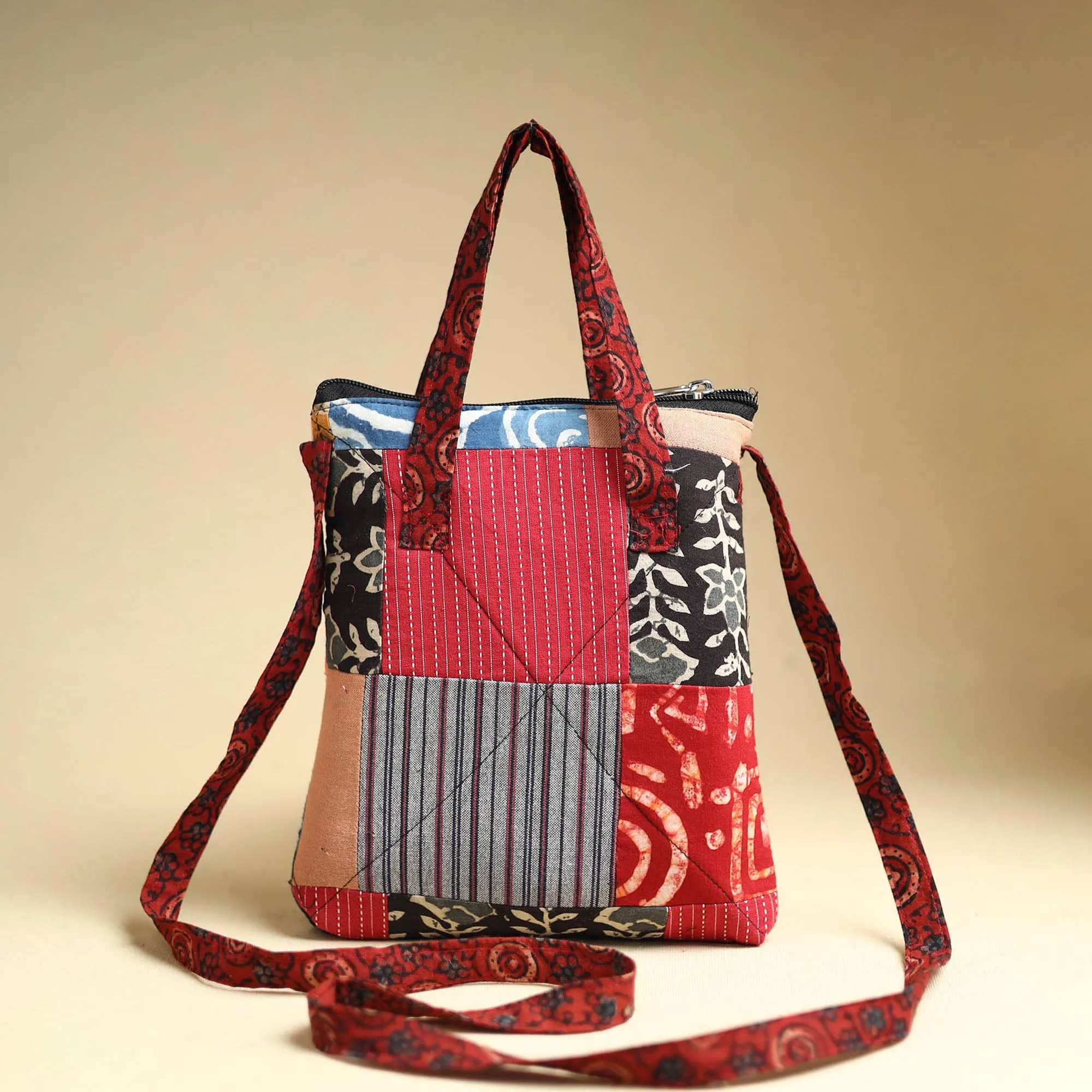 Multicolor - Handmade Quilted Cotton Patchwork Sling Bag 64