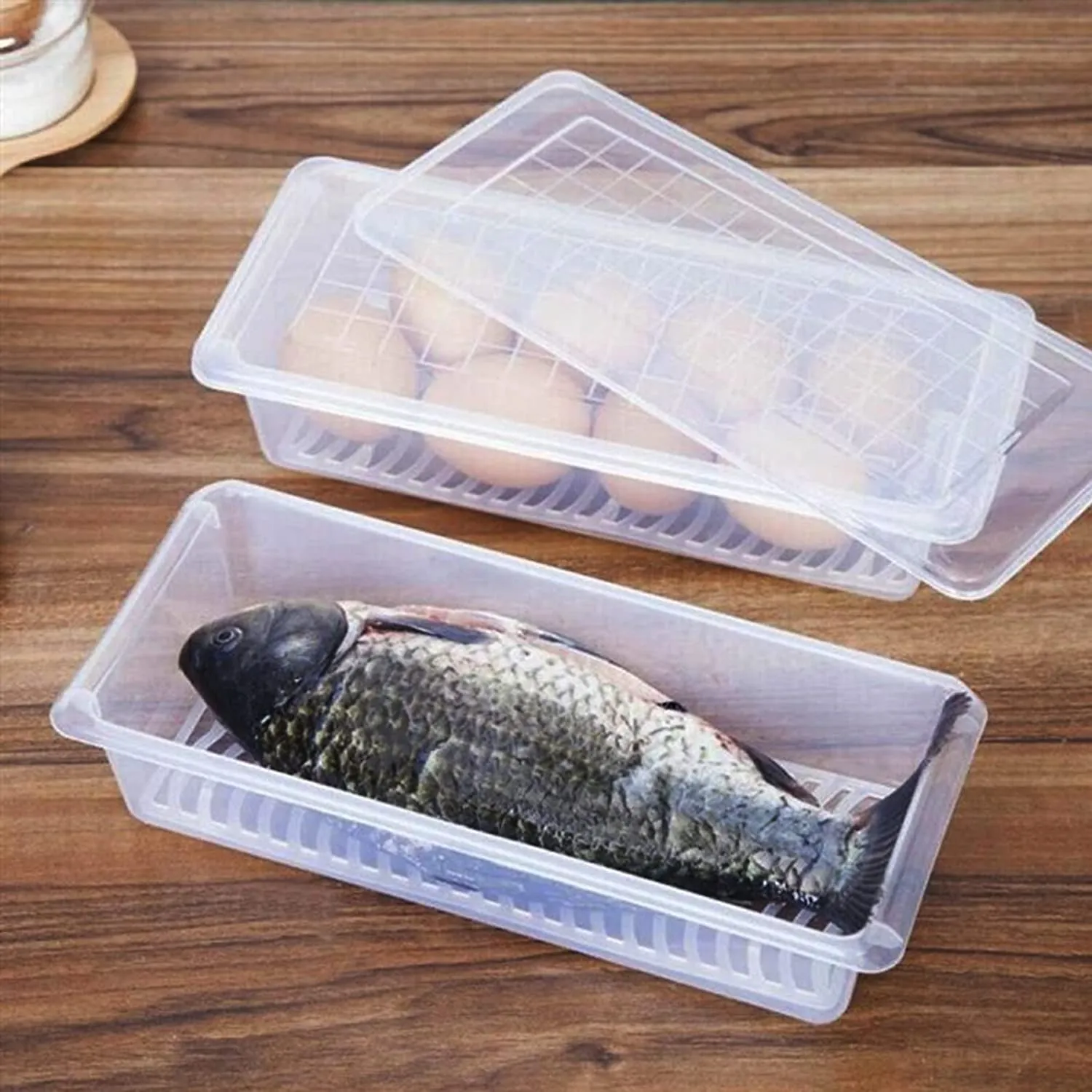 MULTIPURPOSE 4 Food Storage Container Lid Fridge Storage Box Stackable Plastic Freezer Storage Containers To Keep Fresh for Fish, Meat, Vegetables, Fruits etc.(Number of 4 -Fridge Storage box)