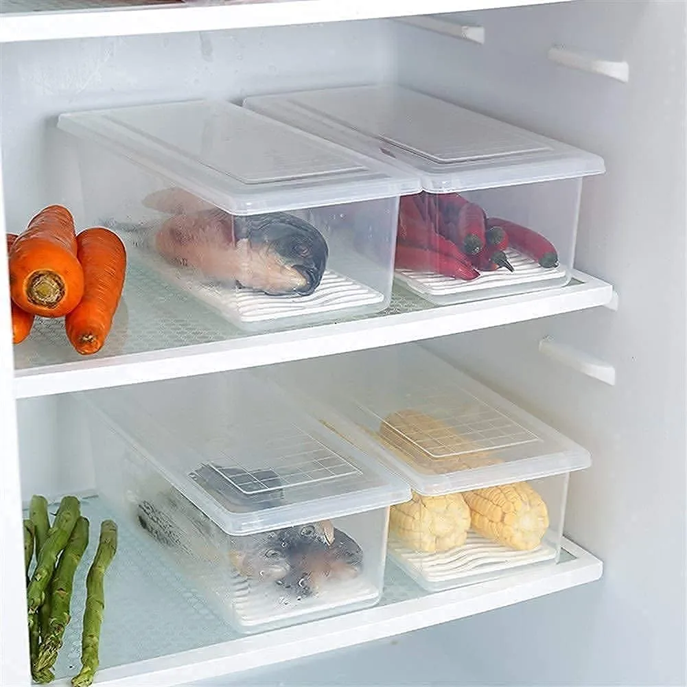 MULTIPURPOSE 4 Food Storage Container Lid Fridge Storage Box Stackable Plastic Freezer Storage Containers To Keep Fresh for Fish, Meat, Vegetables, Fruits etc.(Number of 4 -Fridge Storage box)