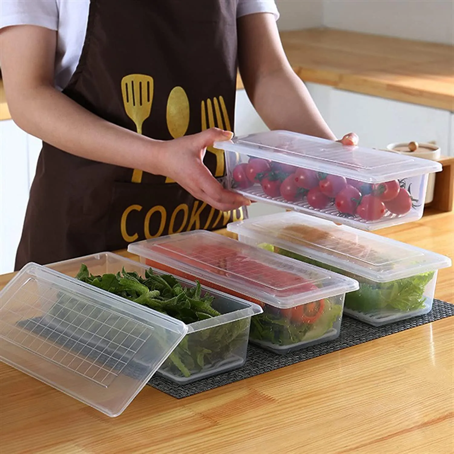 MULTIPURPOSE 4 Food Storage Container Lid Fridge Storage Box Stackable Plastic Freezer Storage Containers To Keep Fresh for Fish, Meat, Vegetables, Fruits etc.(Number of 4 -Fridge Storage box)