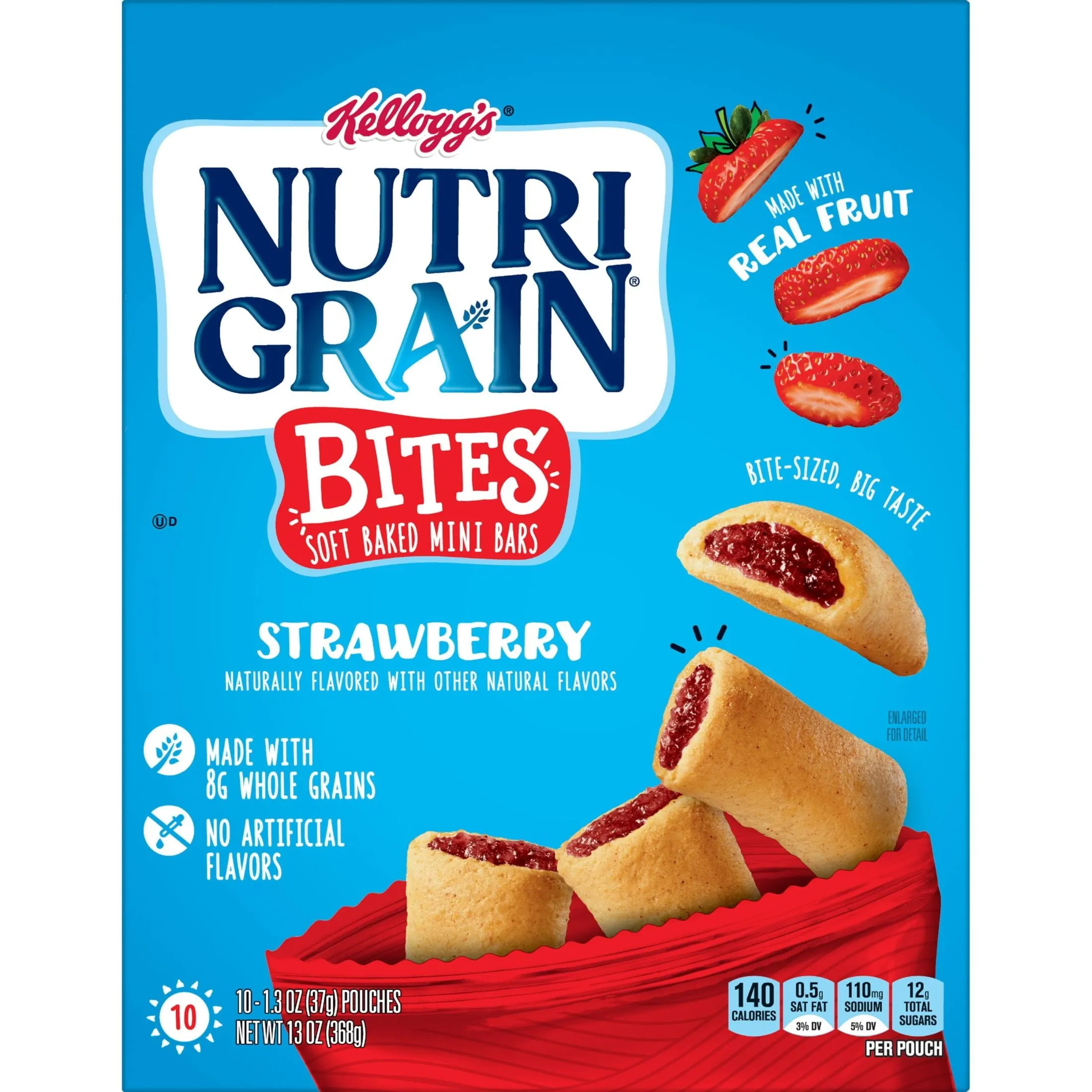 Nutri-Grain Bites Strawberry Chewy Soft Baked Mini Bars, Ready-to-Eat, 13 oz, 10 Count