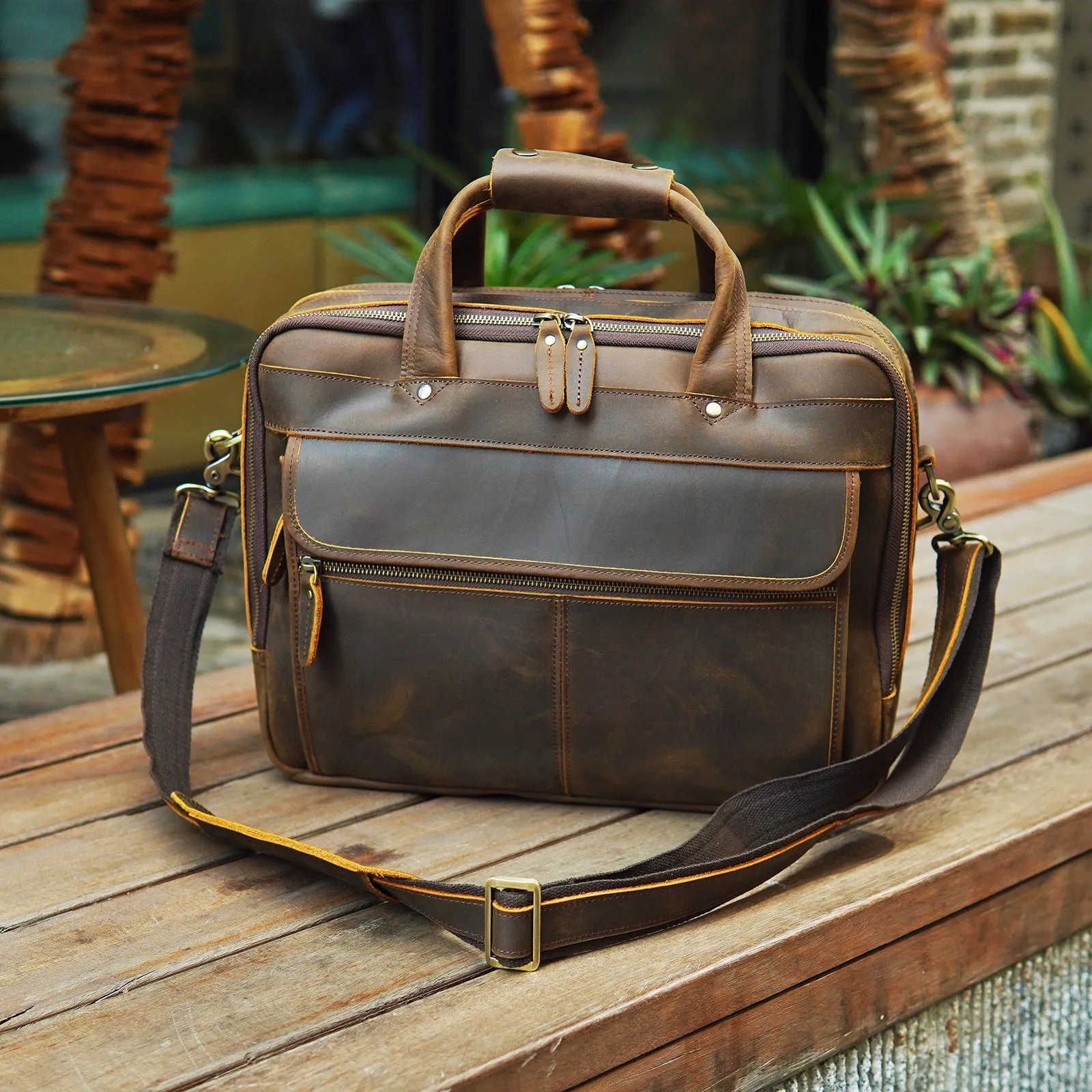 Polare 15.7" Full Grain Italian Leather Laptop Business Briefcase Work Bag College Bag for Men