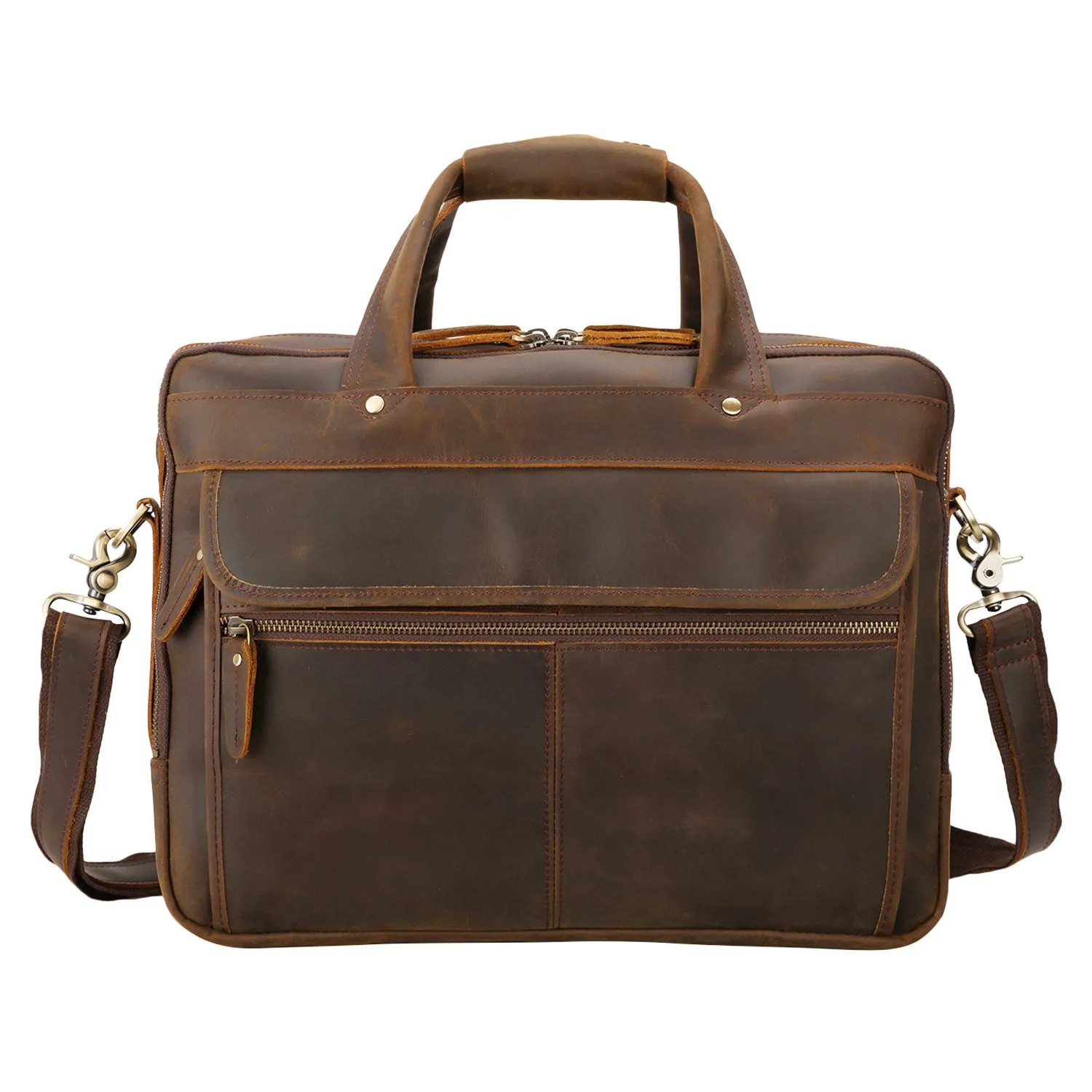 Polare 15.7" Full Grain Italian Leather Laptop Business Briefcase Work Bag College Bag for Men