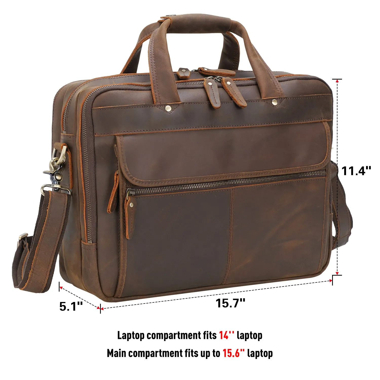 Polare 15.7" Full Grain Italian Leather Laptop Business Briefcase Work Bag College Bag for Men