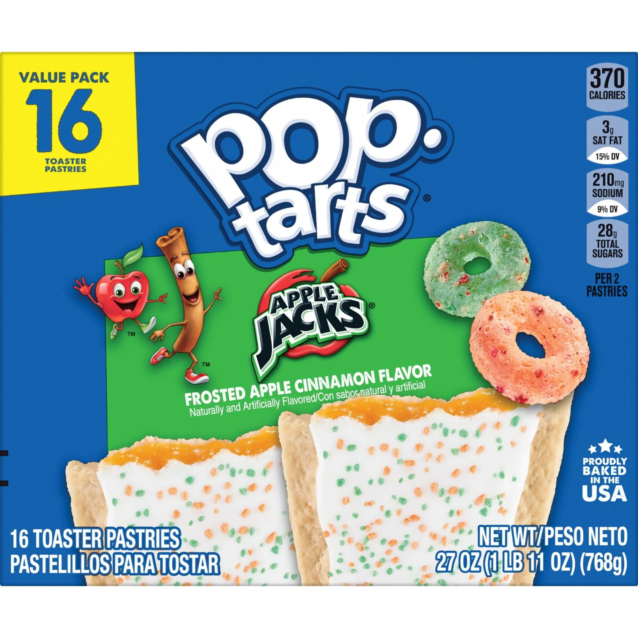 Pop-Tarts Frosted Apple Cinnamon Flavor Instant Breakfast Toaster Pastries, Shelf-Stable, Ready-to-Eat, 27 oz, 16 Count Box