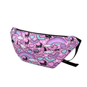 Rainbow Spooky Bats Pink Large Fanny Pack Bag