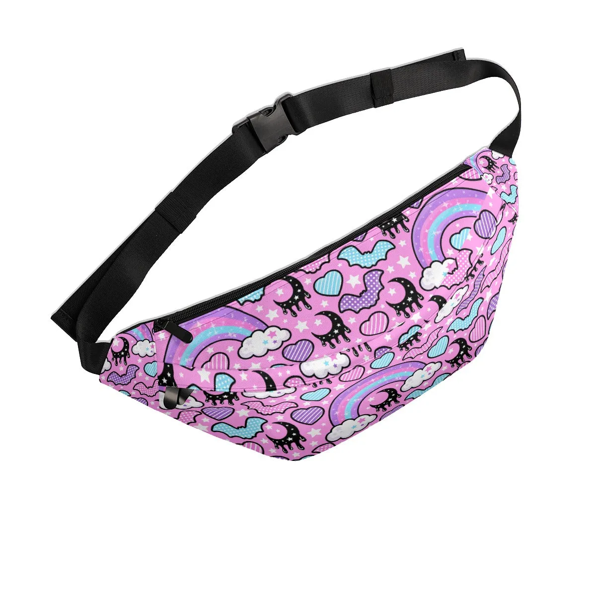 Rainbow Spooky Bats Pink Large Fanny Pack Bag