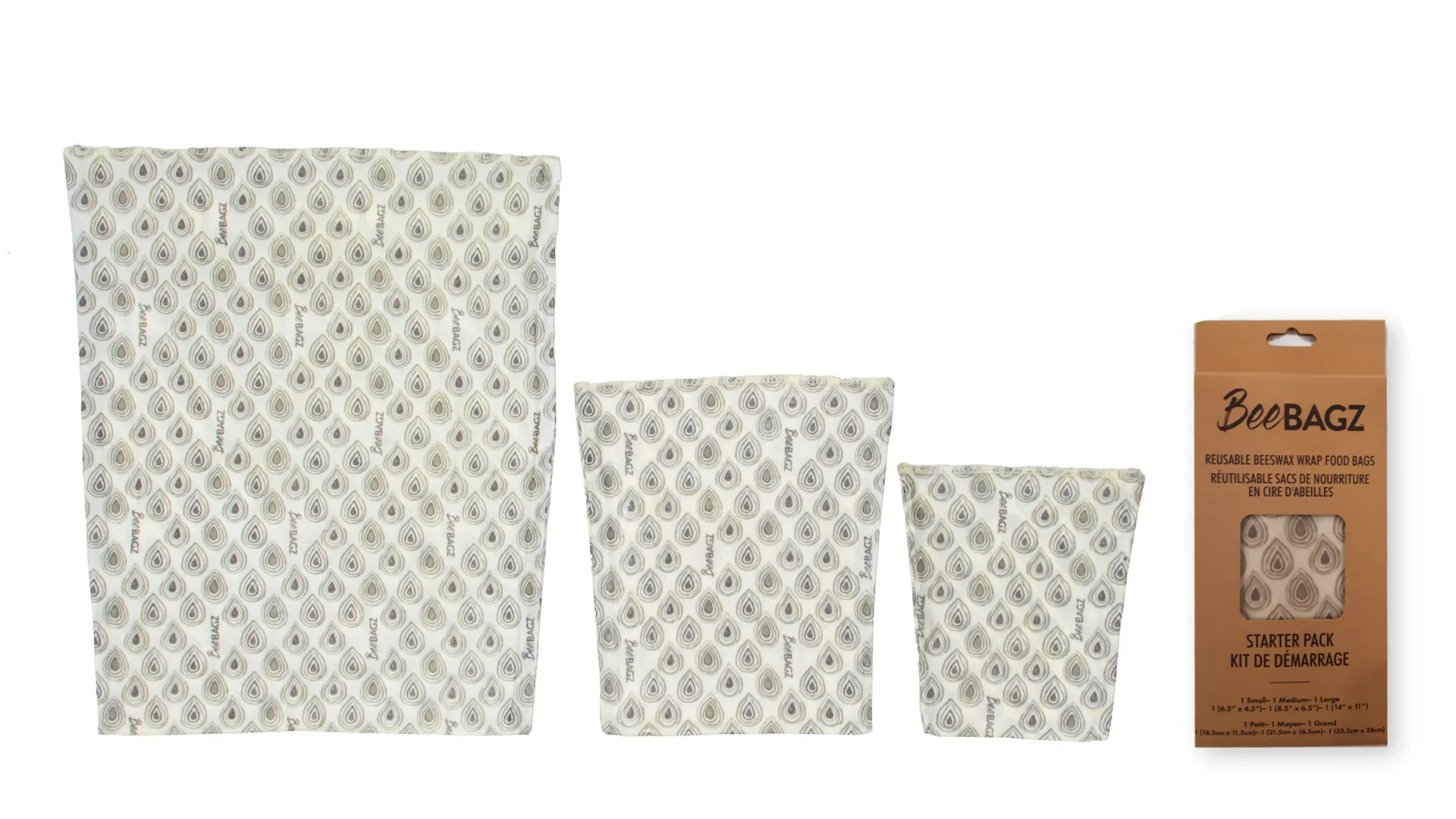 Starter Pack of 3 - Reusable Beeswax Wrap Food Storage Bags