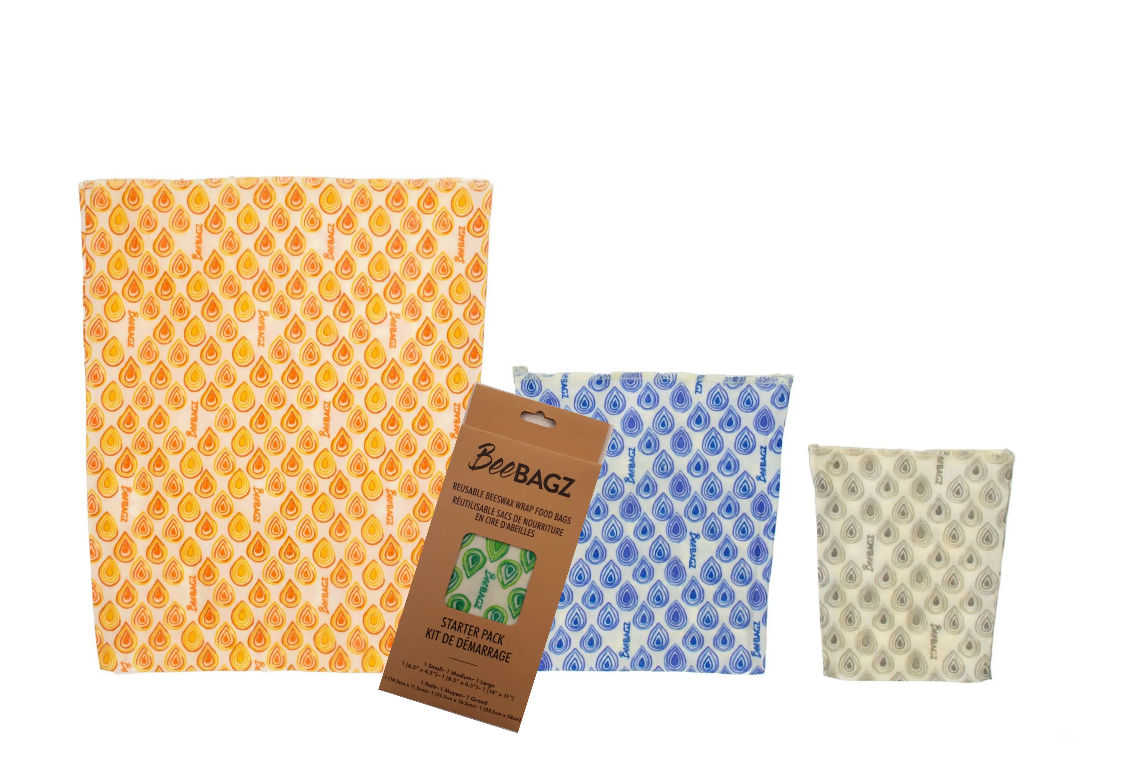 Starter Pack of 3 - Reusable Beeswax Wrap Food Storage Bags