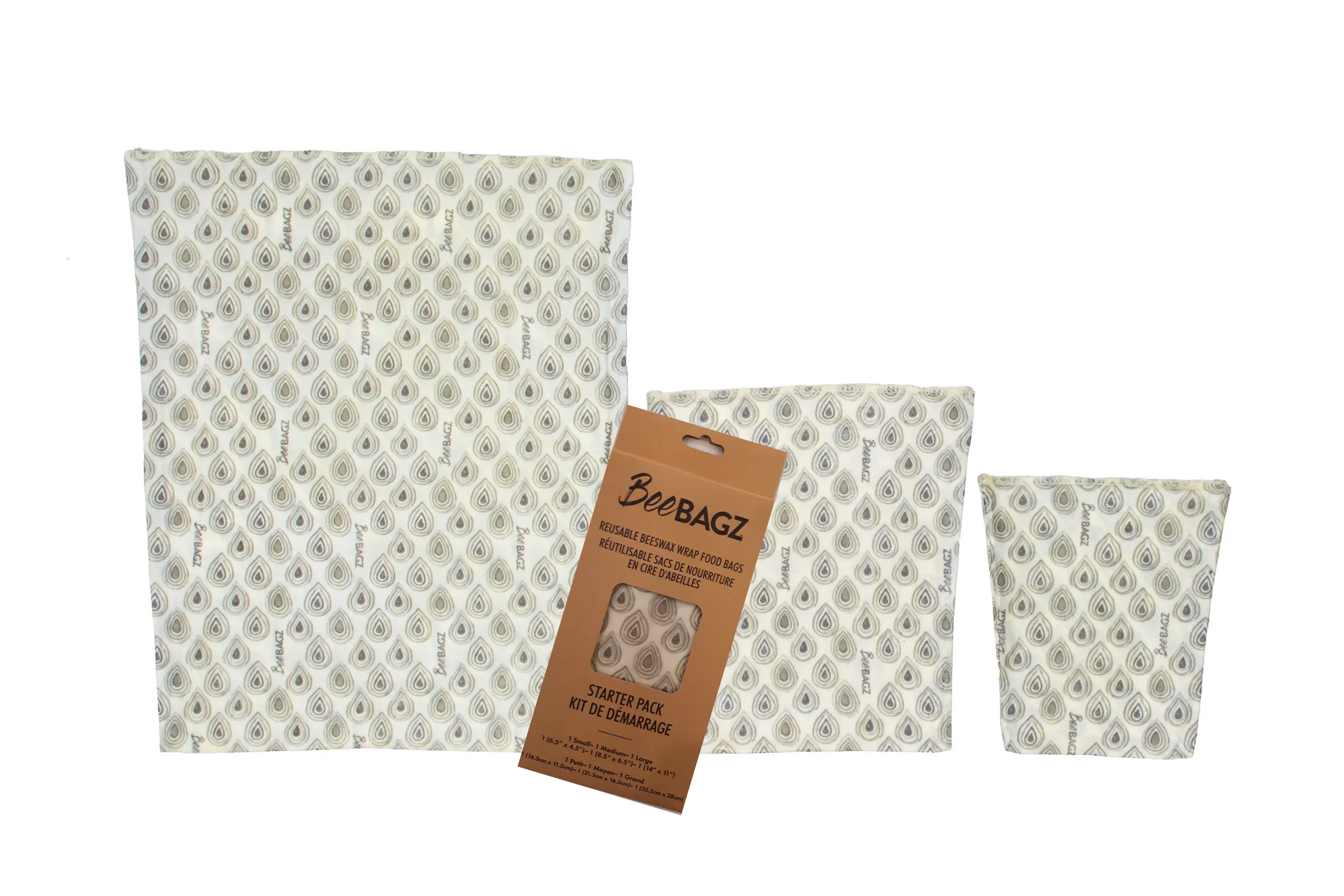 Starter Pack of 3 - Reusable Beeswax Wrap Food Storage Bags