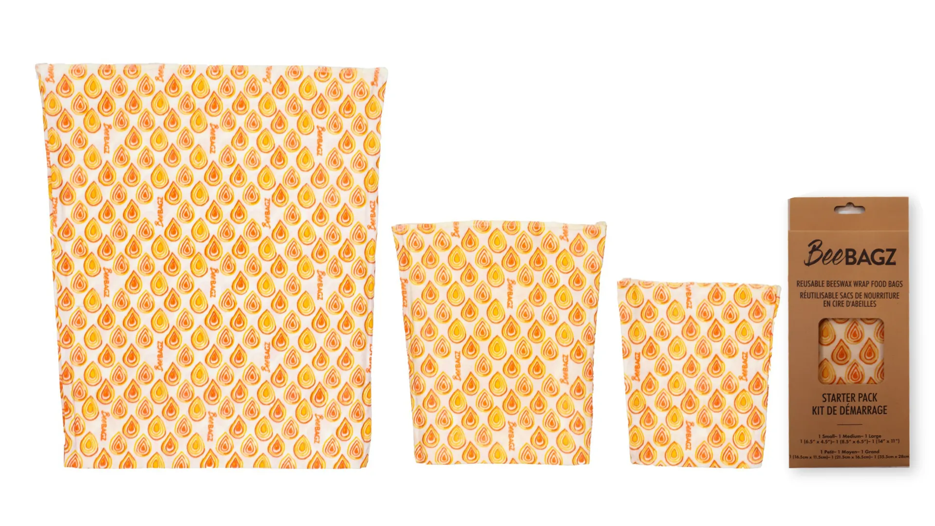 Starter Pack of 3 - Reusable Beeswax Wrap Food Storage Bags