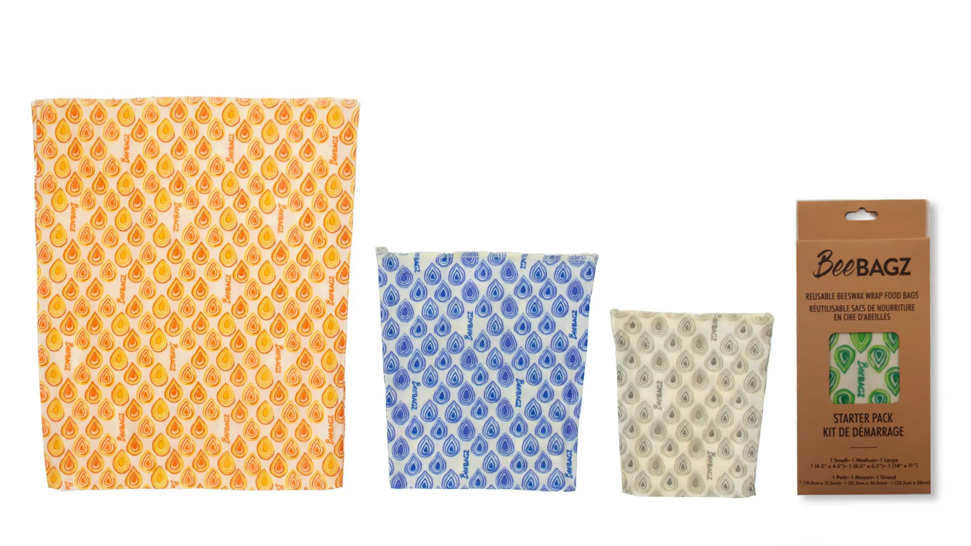 Starter Pack of 3 - Reusable Beeswax Wrap Food Storage Bags