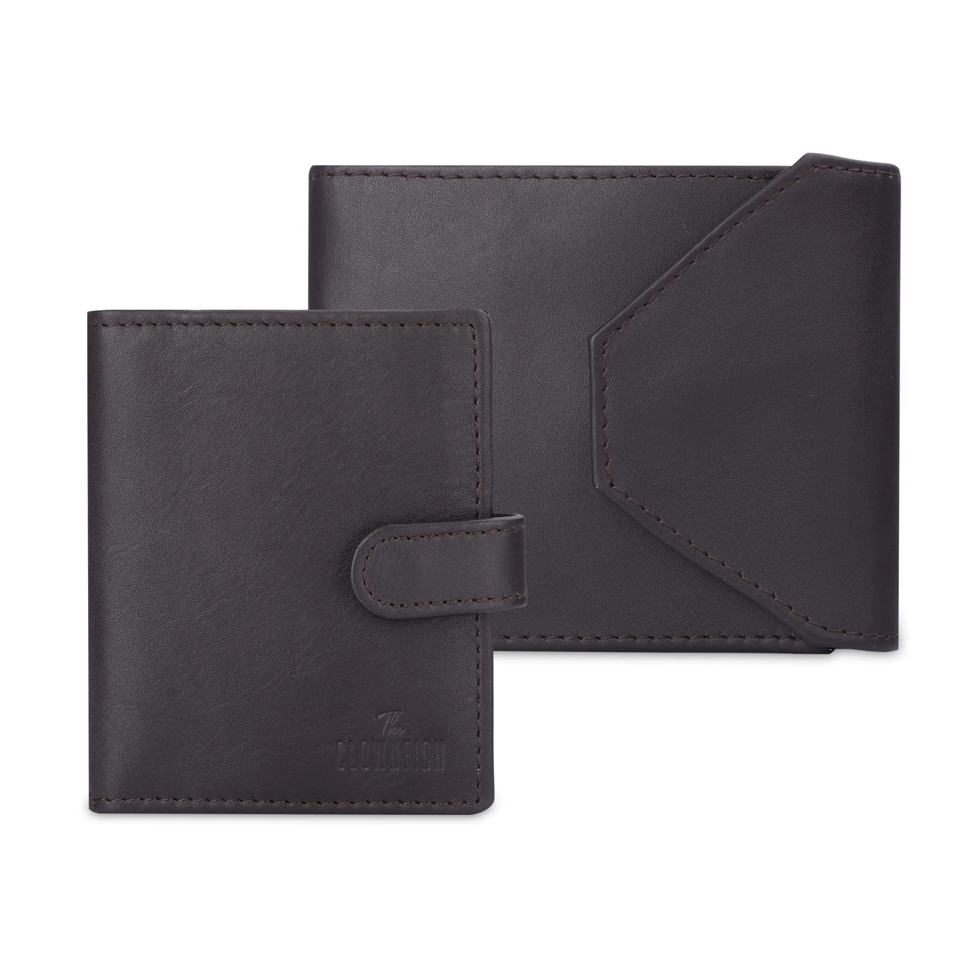 THE CLOWNFISH Combo of 2 RFID Protected Genuine Leather Wallet for Men with Multiple Card Slots (Dark Brown)