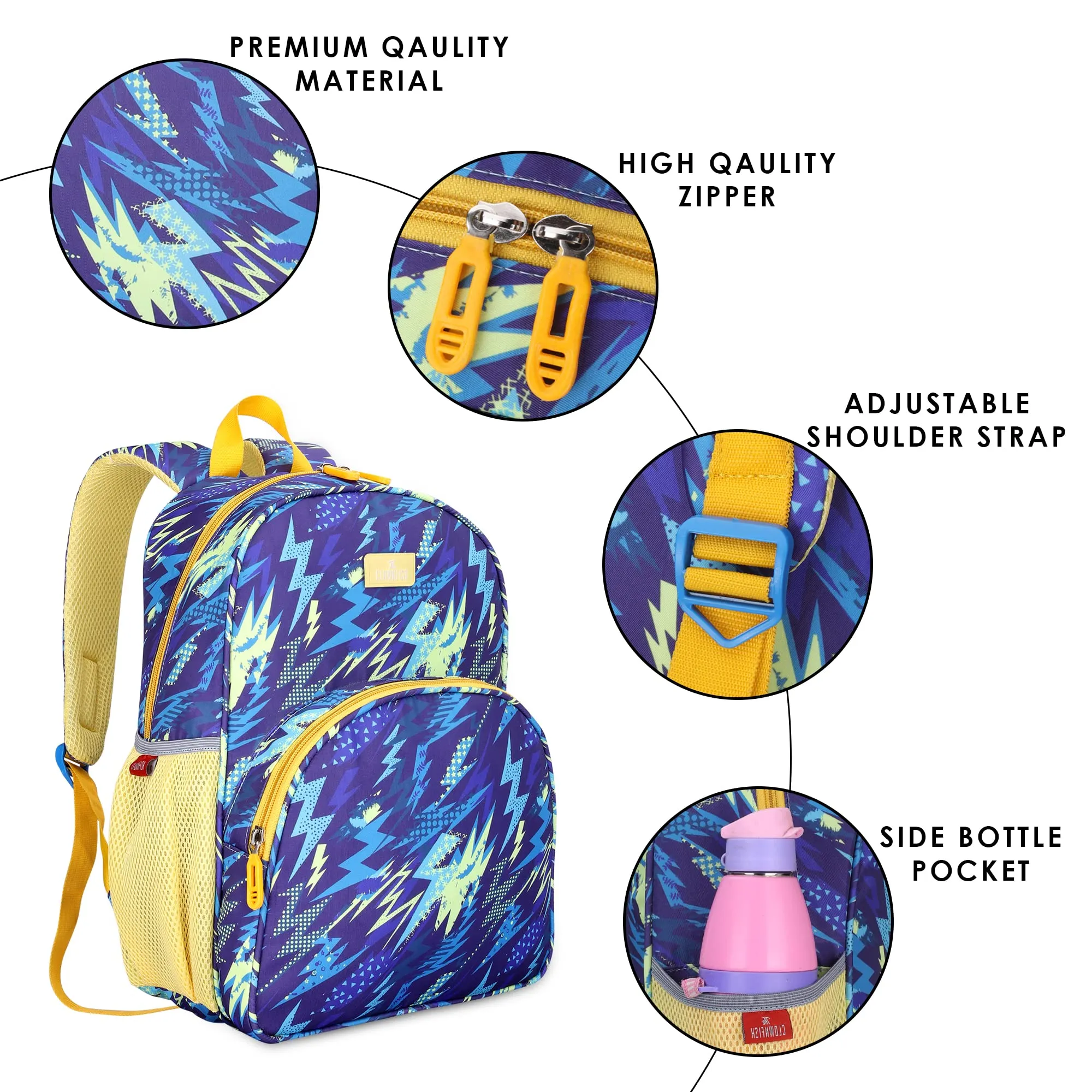 THE CLOWNFISH Cosmic Critters Series Printed Polyester 15 Litres Standard Backpack School Bag With Free Pencil Staionery Pouch, Picnic Bag For Boys & Girls, Age 5-7 Years (Blue)