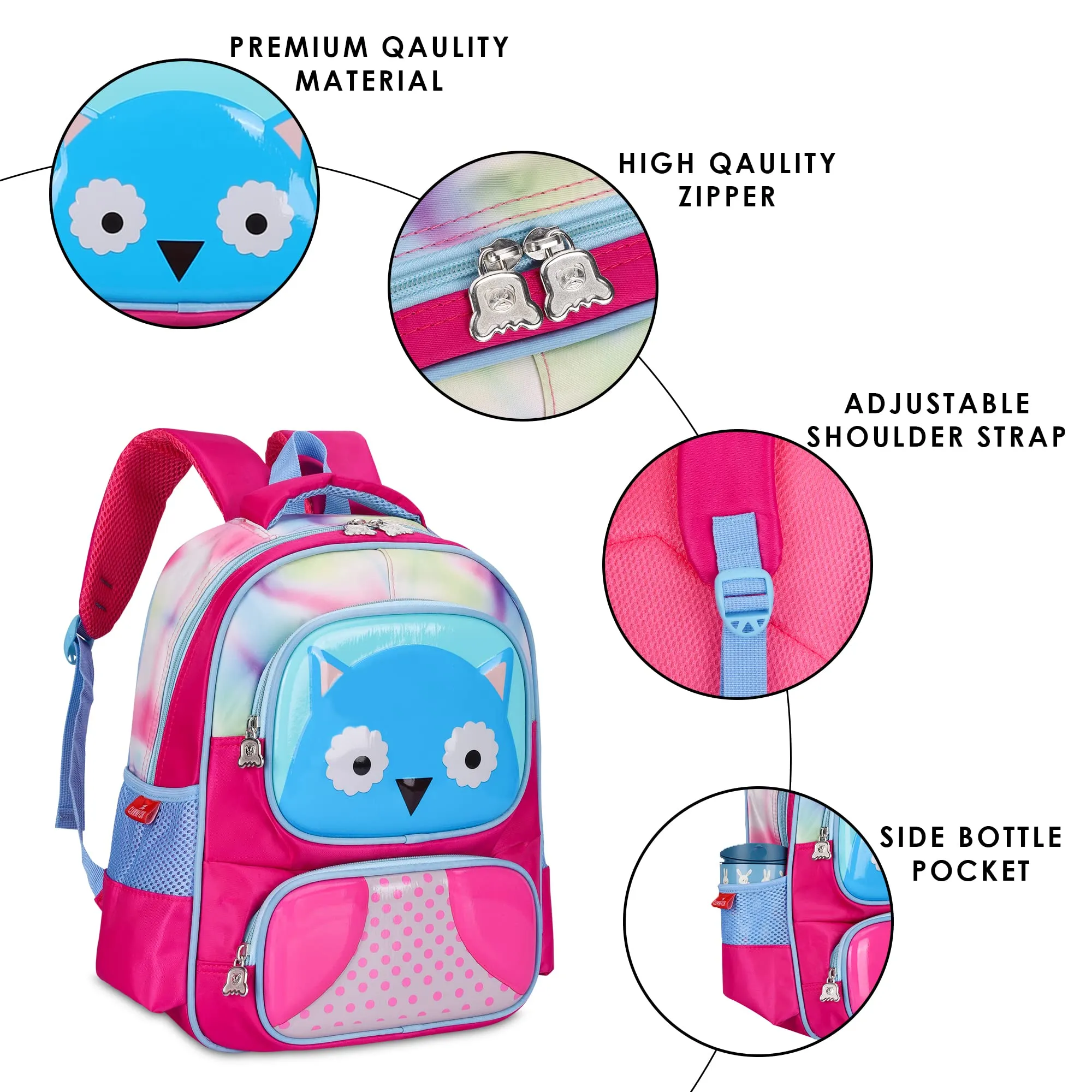 THE CLOWNFISH Little Champ Series Polyester 13.6 Litres Kids Backpack School Bag Daypack Sack Picnic Bag for Tiny Tots-Age Group 3-5 years (Light Pink)