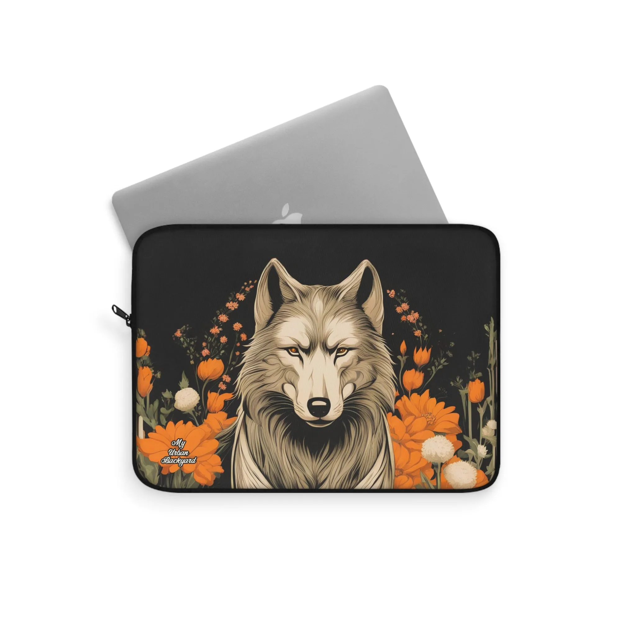 Wolf with Flowers, Laptop Carrying Case, Top Loading Sleeve for School or Work