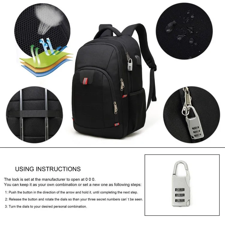 XQXA Unisex 30L Business Laptop Backpack Men Teenagers School With USB Charging